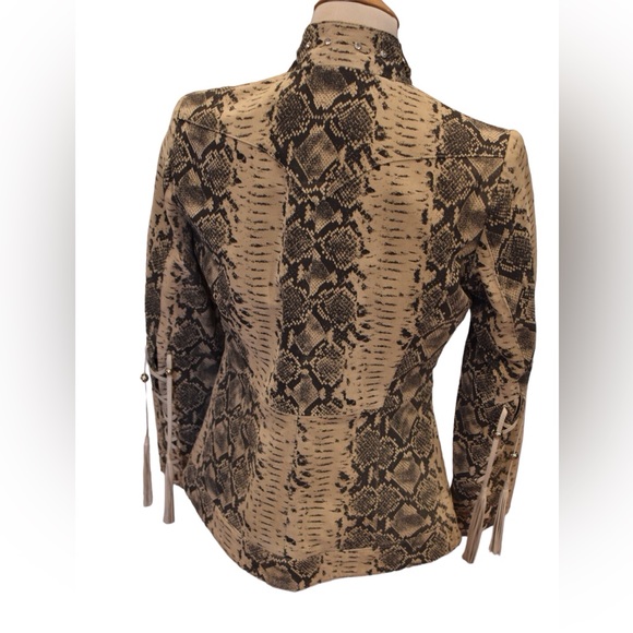 Vintage Pamela McCoy Snake  Printed Fringe Leather Jacket - Picture 7 of 8